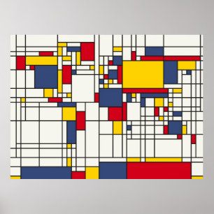 World Map Abstract Mondrian Style Poster