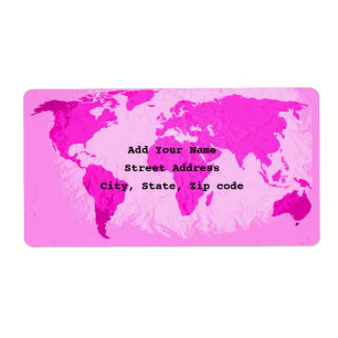World Map Abstract Pink Purple Art Traveler Custom