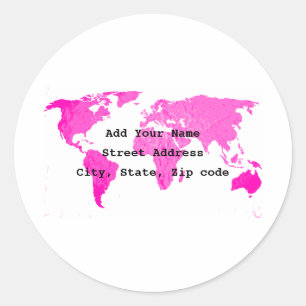World Map Abstract Pink Purple White Art Traveller Classic Round Sticker