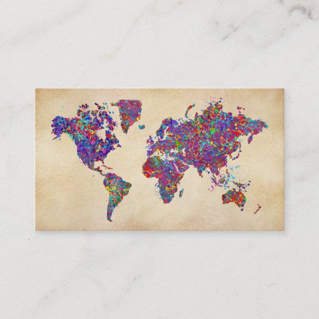 World Map, Action Painting Business Card (Front)