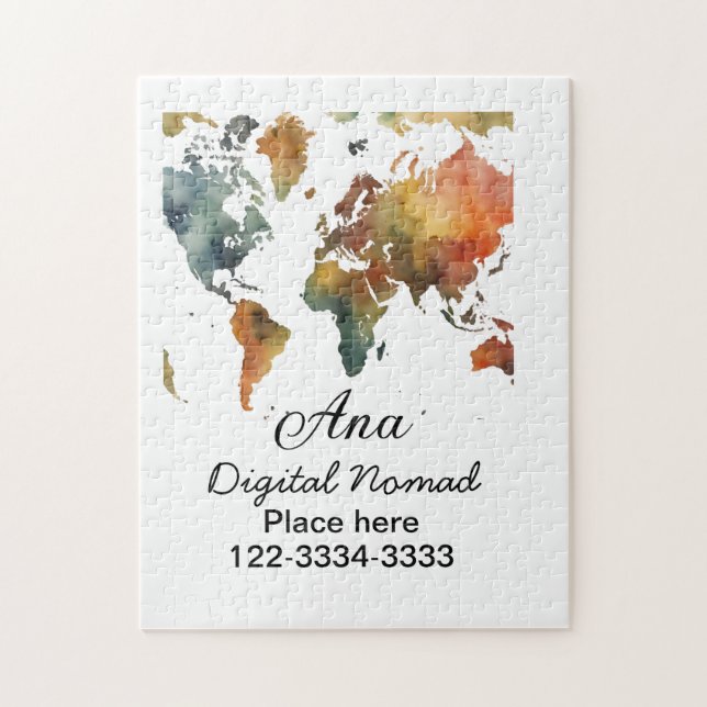 World map add your name text place city phone jigsaw puzzle (Vertical)