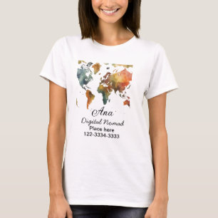 World map add your name text place city phone T-Shirt