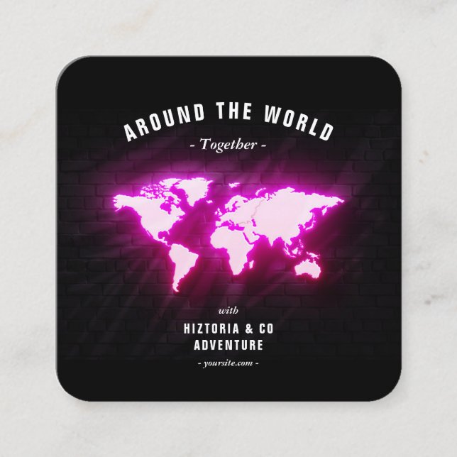 World Map Adventure Travel Guide Square Business Card (Front)