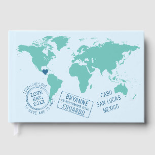 World Map and Custom Stamps Destination Wedding Guest Book