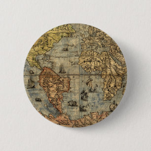 World Map Antique 1500 art print artwork 2 Inch Round Button