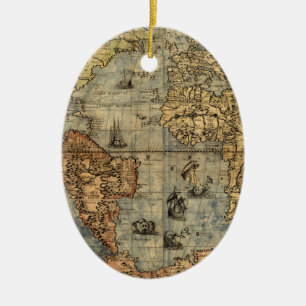 World Map Antique 1500 art print artwork Ceramic Ornament