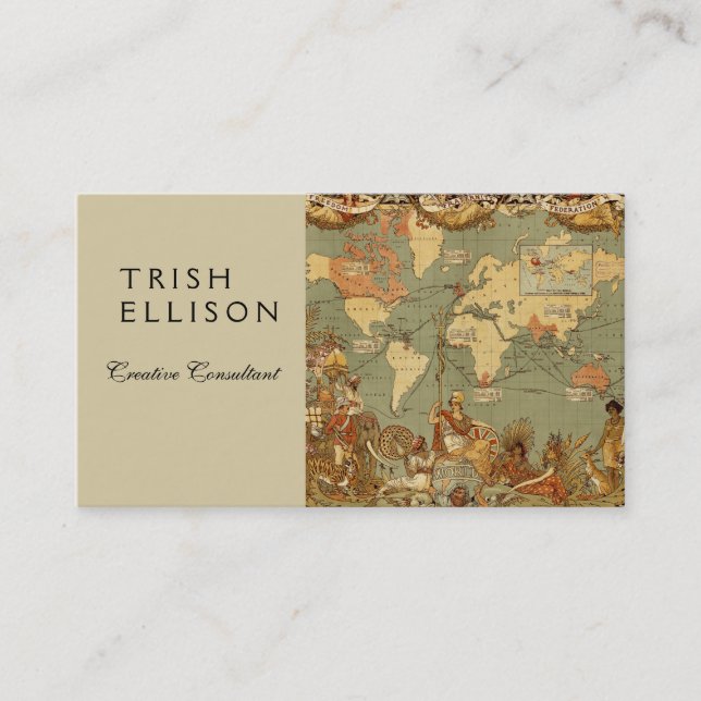 World Map Antique 1886 Illustrated Business Card (Front)