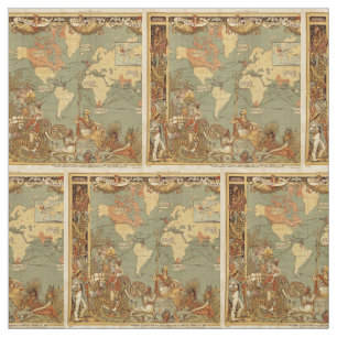 World Map Antique 1886 Illustrated Fabric