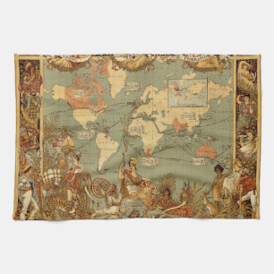 World Map Antique 1886 Illustrated Kitchen Towel