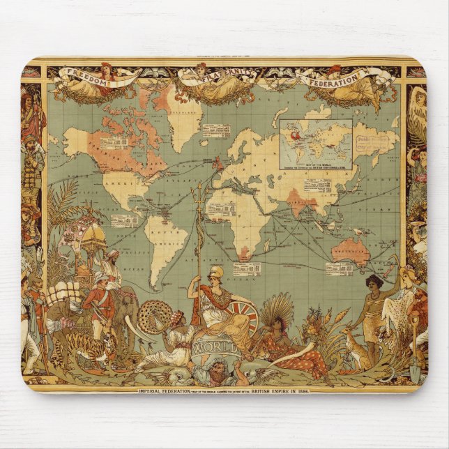 World Map Antique 1886 Illustrated Mouse Pad (Front)