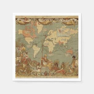 World Map Antique 1886 Illustrated Napkin