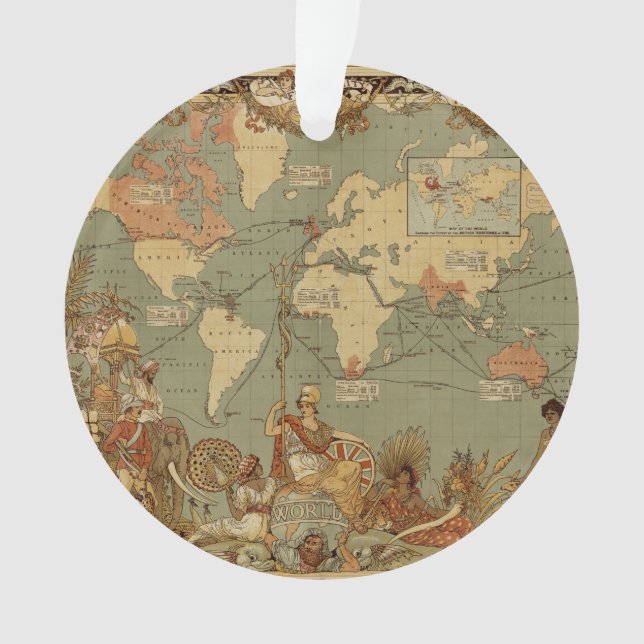 World Map Antique 1886 Illustrated Ornament (Front)