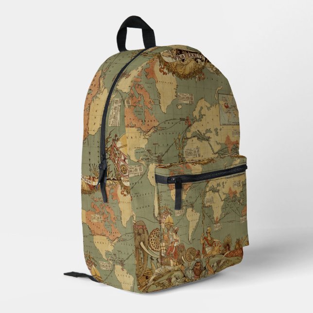 World Map Antique 1886 Illustrated Printed Backpack (Back Corner Left)