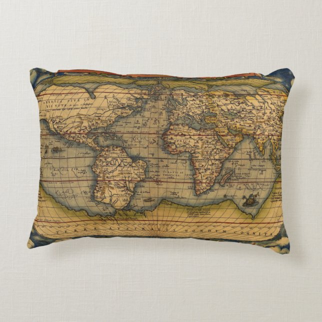 World Map Antique Ortelius Europe Travel Decorative Pillow (Back)