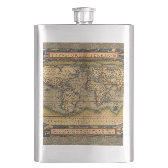 World Map Antique Ortelius Europe Travel Hip Flask (Front)