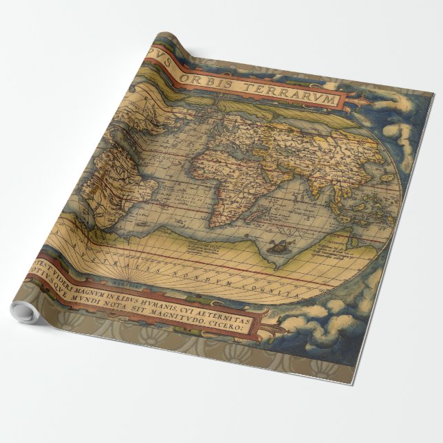 World Map Antique Ortelius Europe Travel Wrapping Paper (Unrolled)