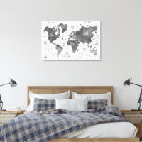 World Map Art Black White Nautical