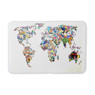 World map bath mat