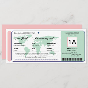 World Map Birthday Boarding Pass Ticket Invitation