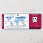 World Map Birthday Boarding Pass Ticket Invitation<br><div class="desc">World Map with Vintage Propeller Airplane - Airline Boarding Pass ticket for your a birthday invitation. In colours of Red Blue, White and light Blue. Featuring a world map in the background. If you have any changes needed to this design or layout (colours etc) just email paula@labellarue.com</div>