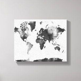 WORLD MAP BLACK and WHITE Canvas Print