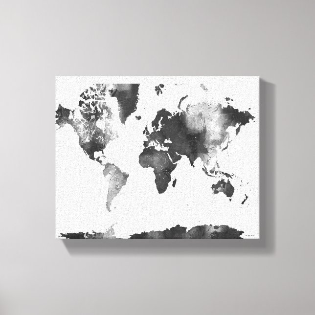 WORLD MAP BLACK and WHITE Canvas Print (Front)