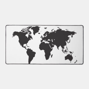 World Map Black and White Minimalist Design Desk Mat