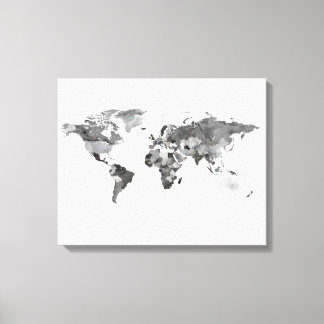 World Map black and white Stretched Canvas Print