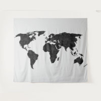 World Map Black Watercolor on Grey Tapestry