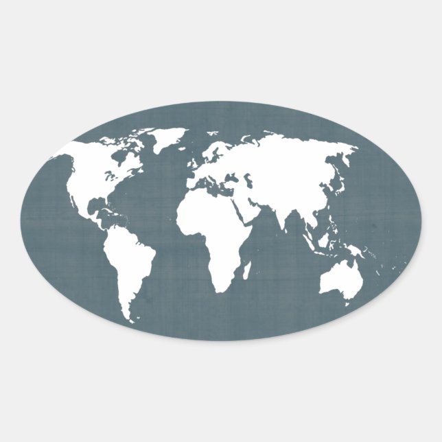 World Map . blue and white Oval Sticker (Front)