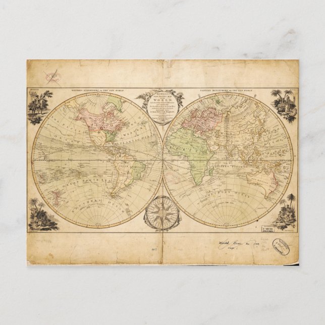 World Map by Carington Bowles (1791) Postcard (Front)