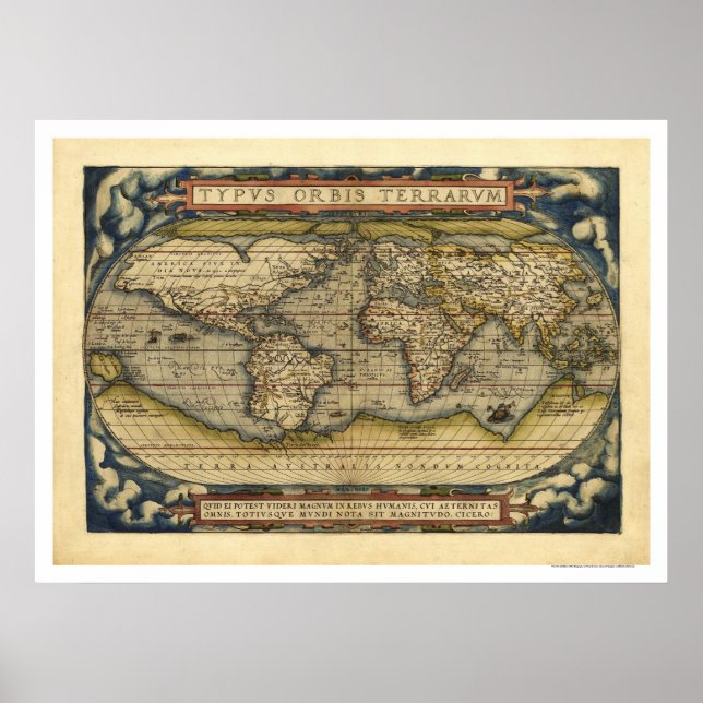 World Map By Ortelius 1570 Poster (Front)