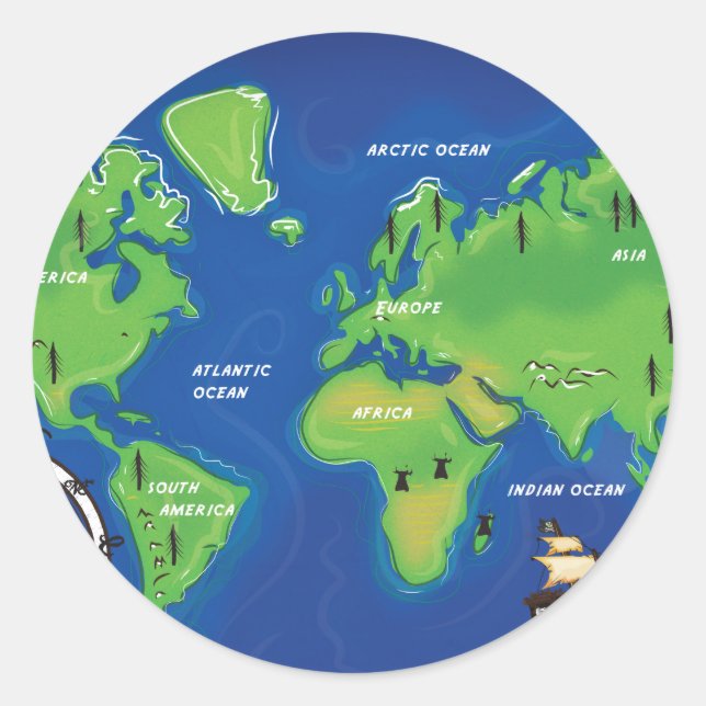 World Map Classic Round Sticker (Front)