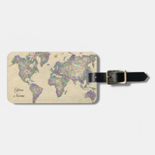 world map   Colored scribble Luggage Tag
