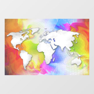 World Map Colourful Bright Yellow Pink White Window Cling