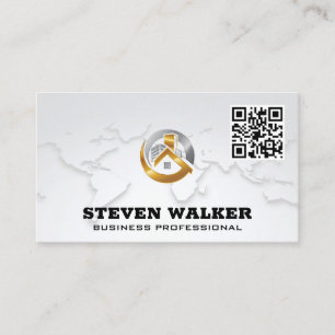 World Map Corporate Property Logo QR Business Card