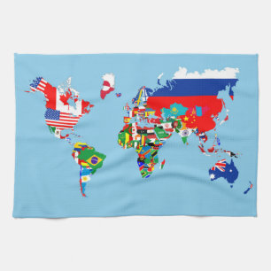 world map country flag symbol silhouette kitchen towel