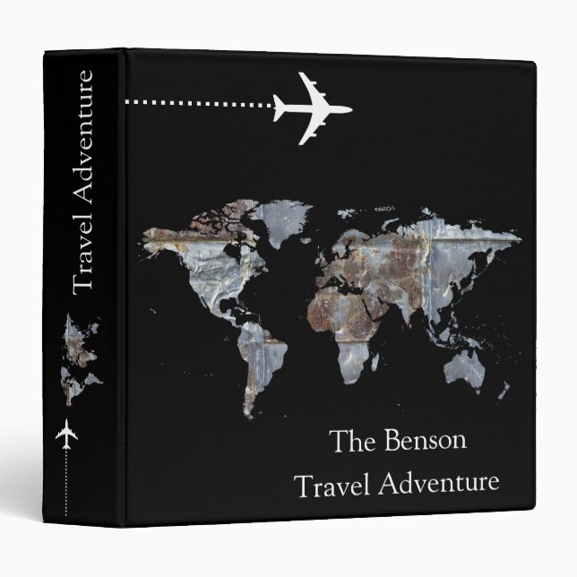 World Map Custom Travel Adventures 3 Ring Binder (Front/Spine)