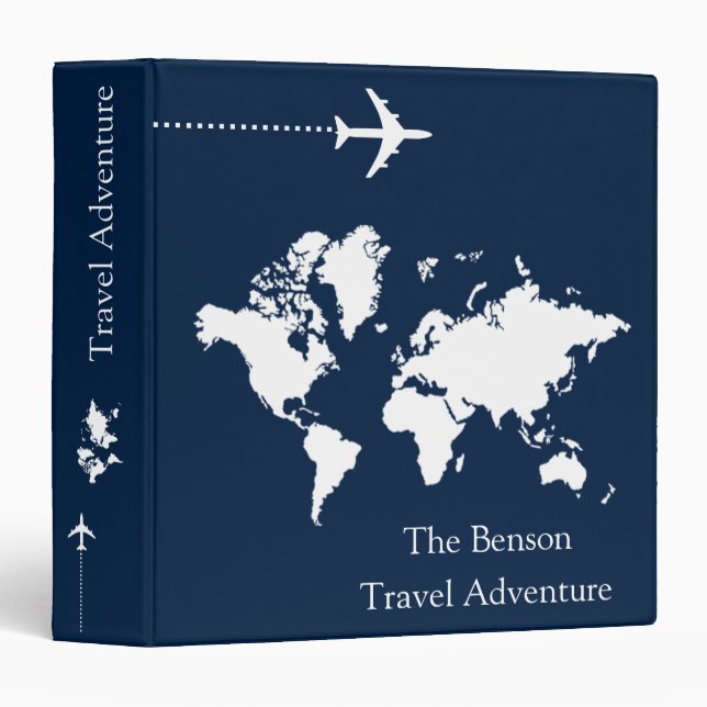 World Map Custom Travel Adventures 3 Ring Binder (Front/Spine)