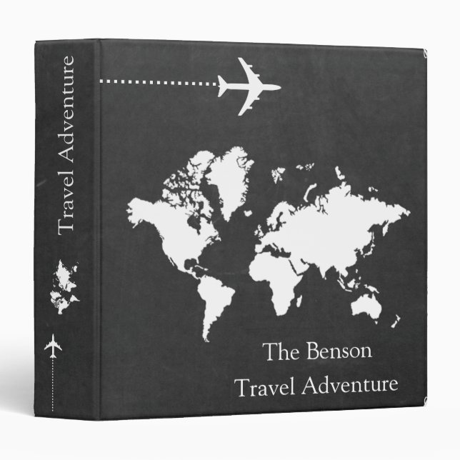 World Map Custom Travel Adventures 3 Ring Binder (Front/Spine)