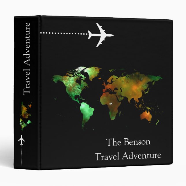 World Map Custom Travel Adventures 3 Ring Binder (Front/Spine)