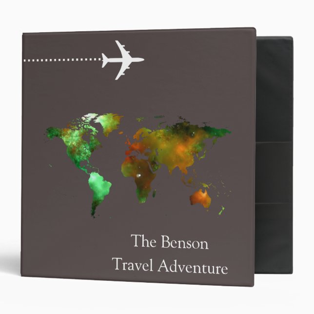 World Map Custom Travel Adventures 3 Ring Binder (Front/Inside)