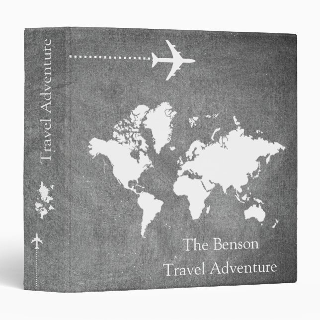 World Map Custom Travel Adventures 3 Ring Binder (Front/Spine)
