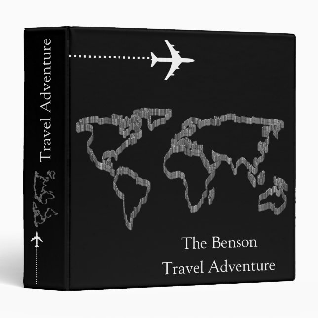 World Map Custom Travel Adventures 3 Ring Binder (Front/Spine)