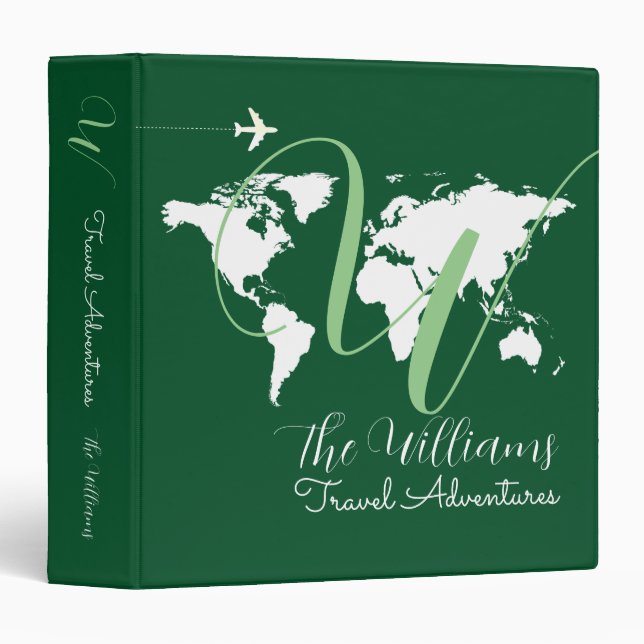 World Map custom travel adventures green Binder (Front/Spine)