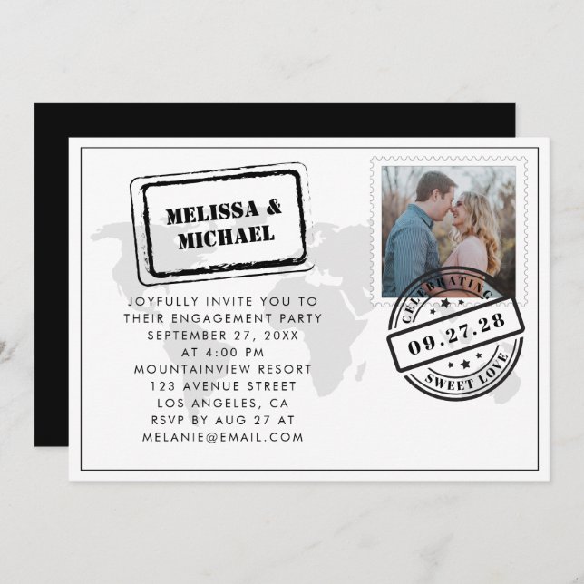 World Map Destination Wedding Engagement Party Invitation (Front/Back)