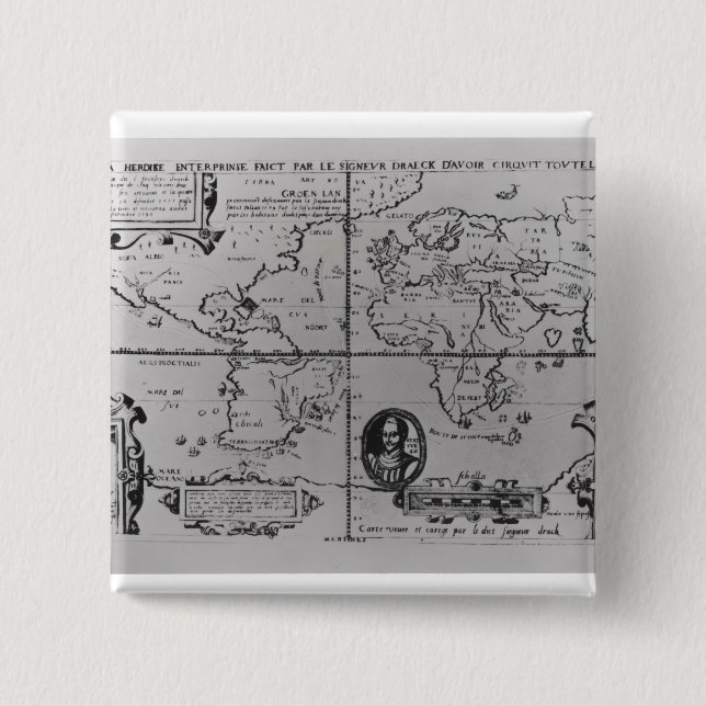 World Map detailing the Expeditions 2 Inch Square Button (Front)