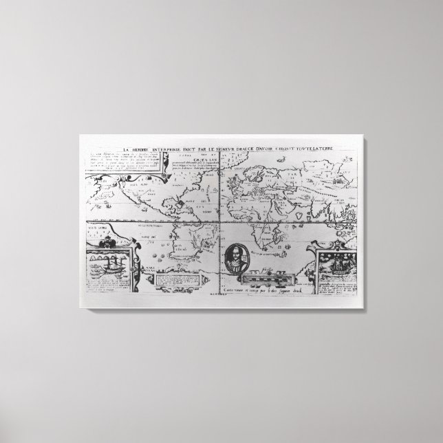 World Map detailing the Expeditions Canvas Print (Front)