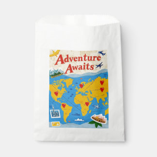 World map dotted with heart pins and landmarks favour bag