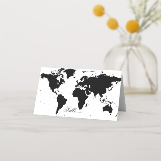 World Map Editable Colours Folded Place Card (Front)